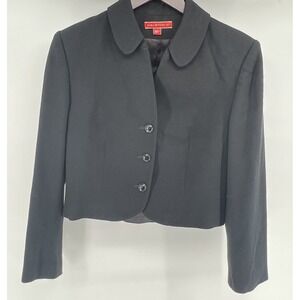 Halston III Black Cropped Blazer Jacket Peter Pan Collar Petite 8P Women
